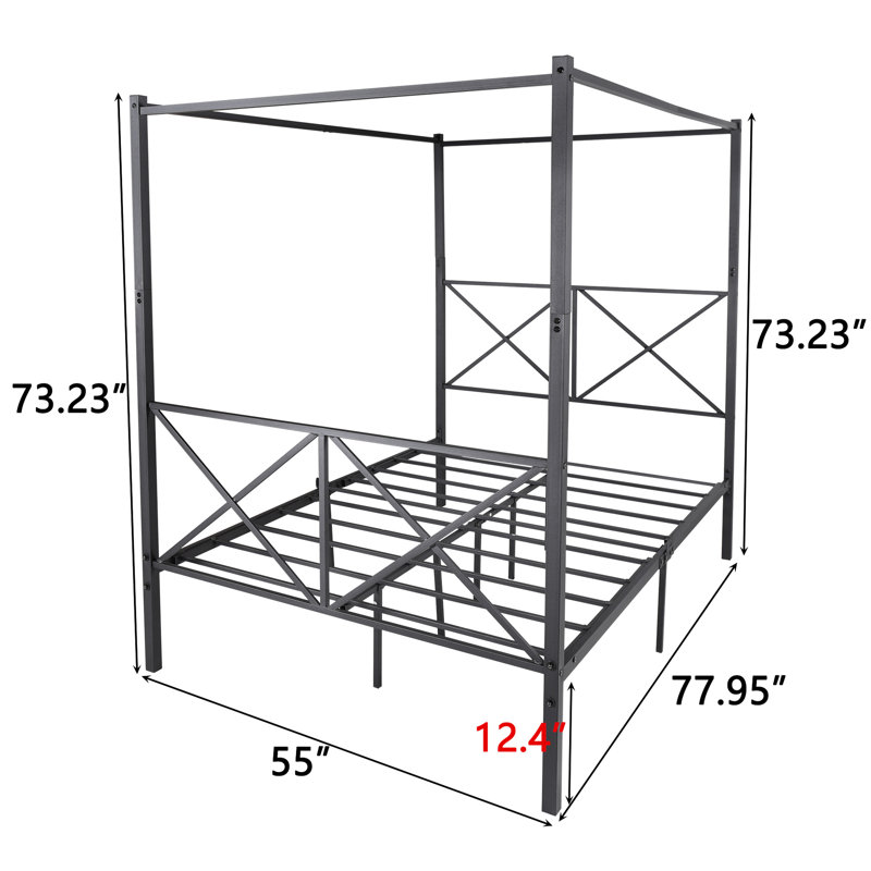 Structure de lit à baldaquin en métal noir. Conception robuste et robuste. Stable et silencieux. Rangement suffisant sous le lit. Facile à assembler. 12 offerts. Peut supporter un cadre noir de 400 à 600 lb. Stable.