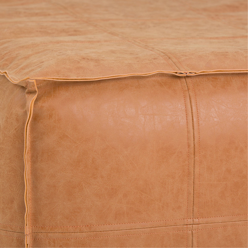 Brody - Large Square Coffee Table Pouf - Distressed Brown, 14" H x 30" W x 30" D, Light Brown