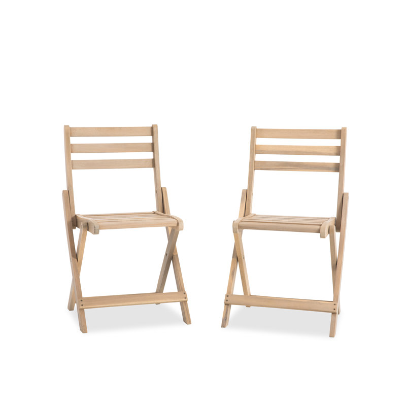 Chaise de patio pliante en bois massif (ensemble de 2), Blanc délavé