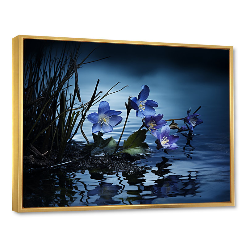 Violettes charme en hiver, H 34 po x l 44 po x P 1,5 po, Cadre flottant doré