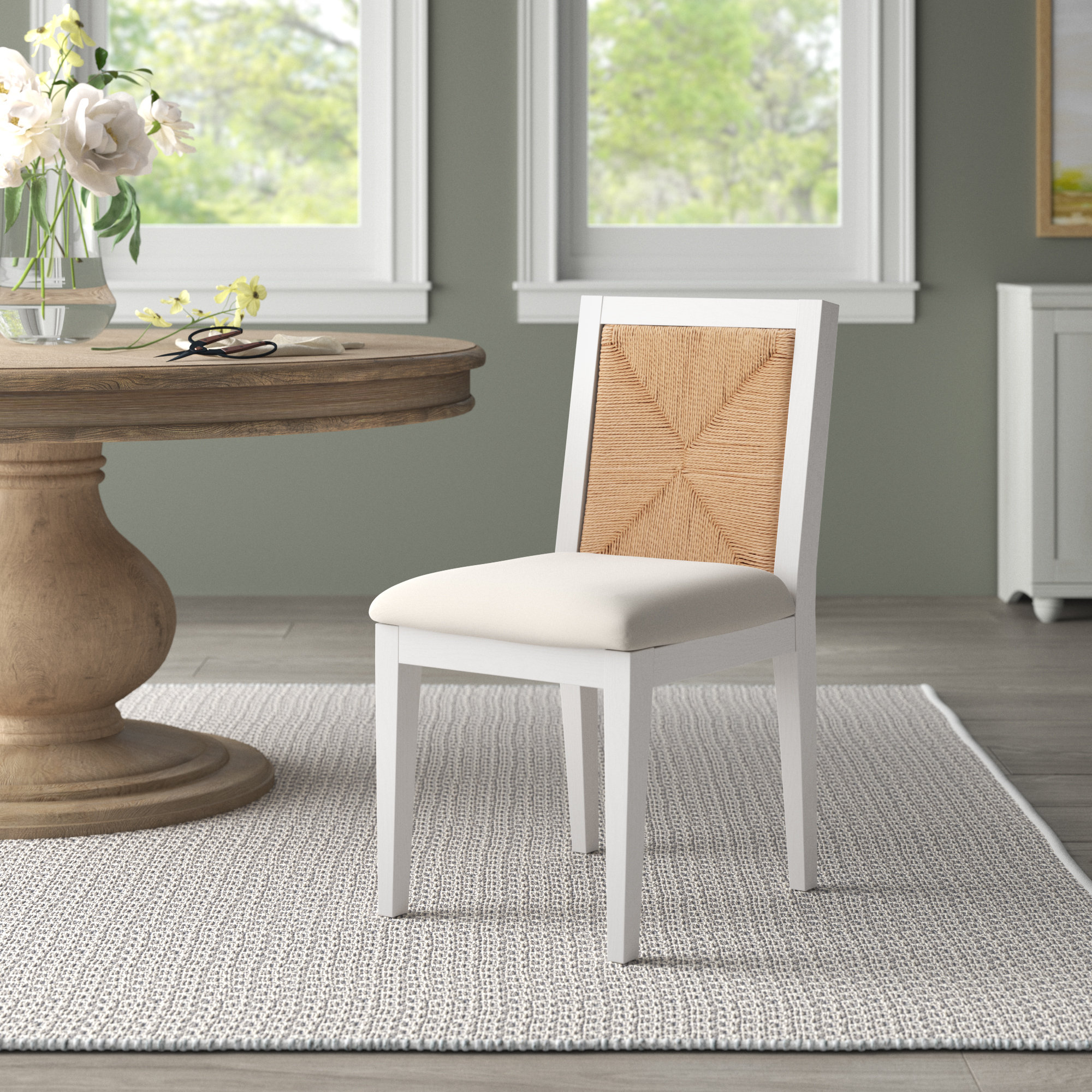 Hudgins Woven Back Side Chair, White
