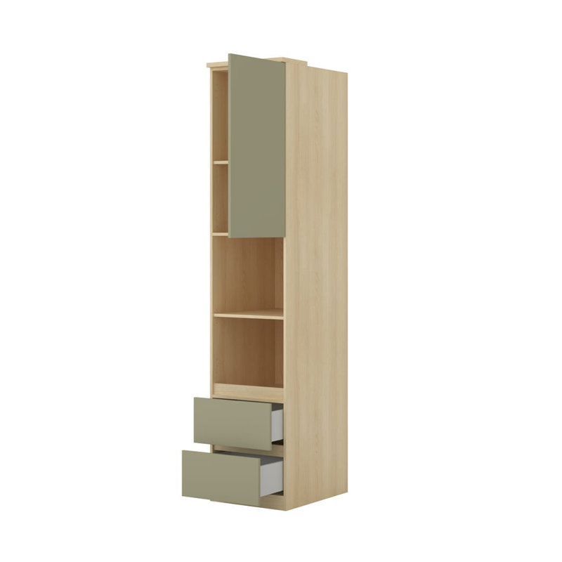 Biannca 215cm H x 45cm W Composite Bookcase, Oak Lindberg/Eucalyptus