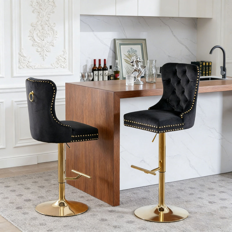 Tabourets de bar pivotants en velours, Noir