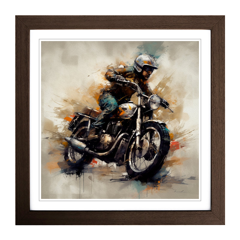 Motorcycle - Single Picture Frame Print on Wood, Walnut