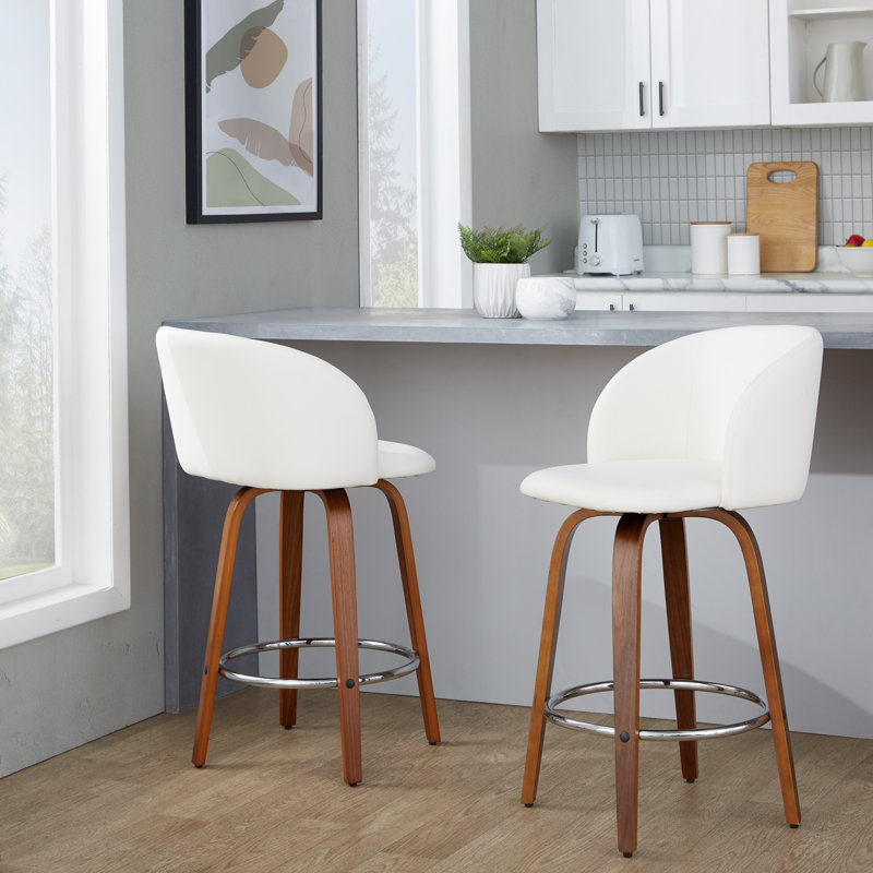Terrance Fixed-Height Bar & Counter Stools With Bent Wood Legs & Round Footrest, Counter Stool (25” Seat Height)”