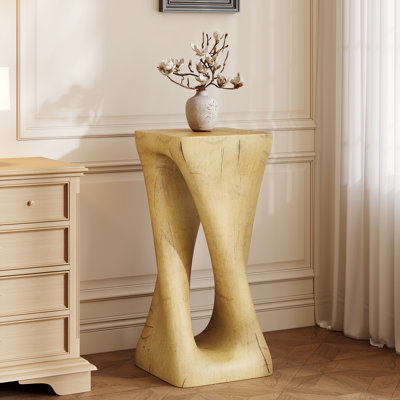Table de bout d'extérieur à forme torsadée, béton léger, texture grain de bois, couleur naturelle, idéale pour le patio, le balcon, la plage, sans assemblage, largeur et profondeur de 12,5 po, hauteur de 26,8 po, côté charge de 200 lb