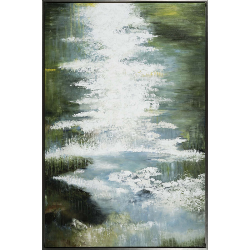 Shimmering Water Print, Black, Drak Green, 51" H x 34" W x 2" D