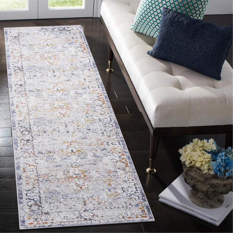 Tapis ivoire / gris / traditionnel, Tapis de couloir 2 pi 2 po x 8 pi