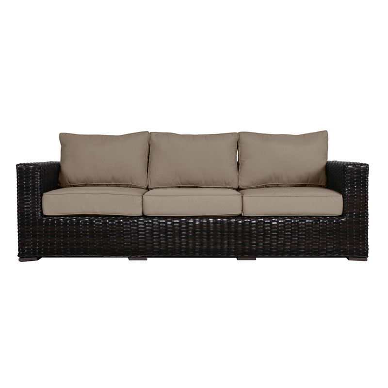 Woodham 91'' Wide Wicker Patio Sofa with Cushions, Wheat
