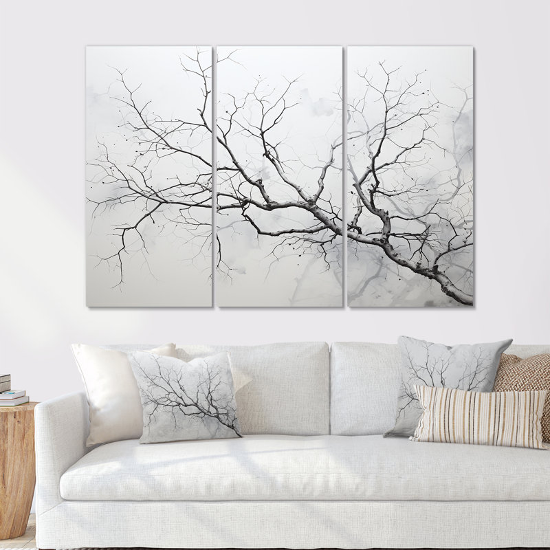 Ensemble de salon mural gris bouleau Tree III, Toile tendue, H 32 po x l 48 po x P 1 po