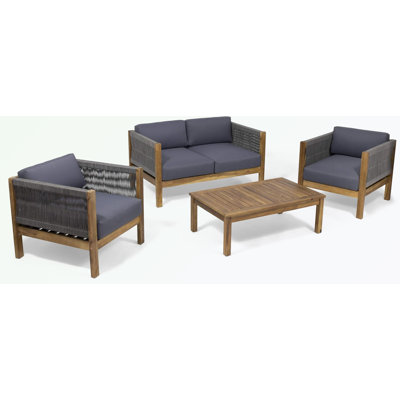 Ensemble de meubles de patio 4 pièces avec coussin moelleux et table basse en bois