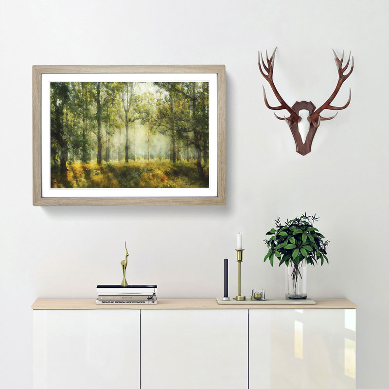 View of the Forest in the Spring - Picture Frame Painting Print, 24cm H x 33cm W x 2cm D, Oak Framed