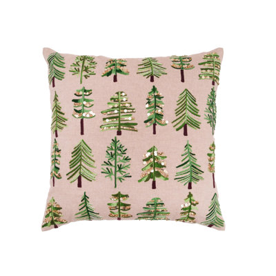 Festive Pine Trees with Woven Sequins Christmas Throw Pillow 18" x 18"