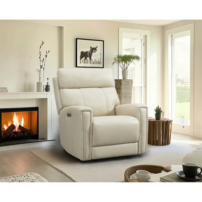 Ruddie Dual-Motor Recliner Sofa 37" Genuine Leather Power Zero Gravity Reclining Couch with USB&USB-C Port