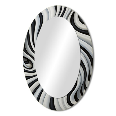 Black White Optical Art Dream III - Modern Oval Wall Mirror