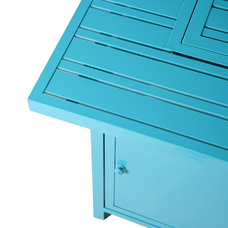 Raeann Square Aluminum Propane Smokeless Fire Pit Table with Hidden Fuel Tank, Blue