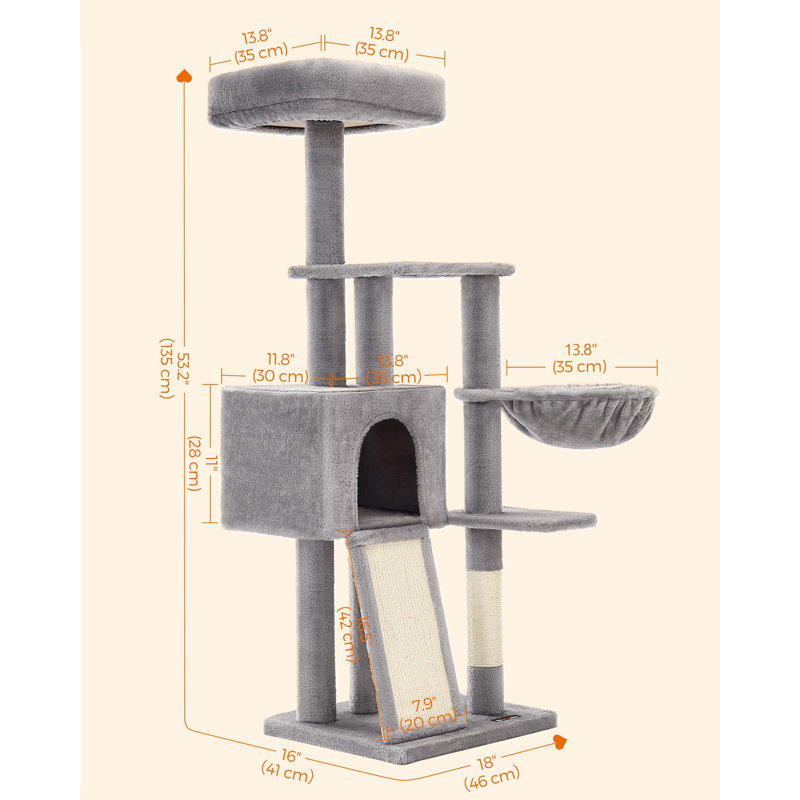 53.2" Crewkerne Multi-Level Cat Tree, Light Grey