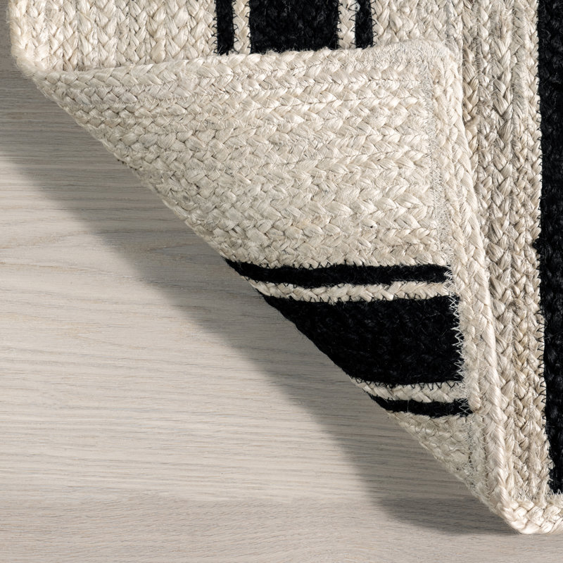 Black and White Striped Handmade Jute 6' x 9' Area Rug