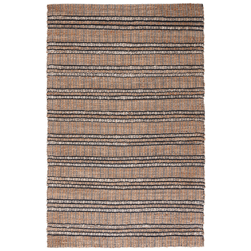 Zakai Natural Fiber Flat Weave Jute/Cotton Geometric Rug in Navy/Natural, Rectangle 6' x 9'