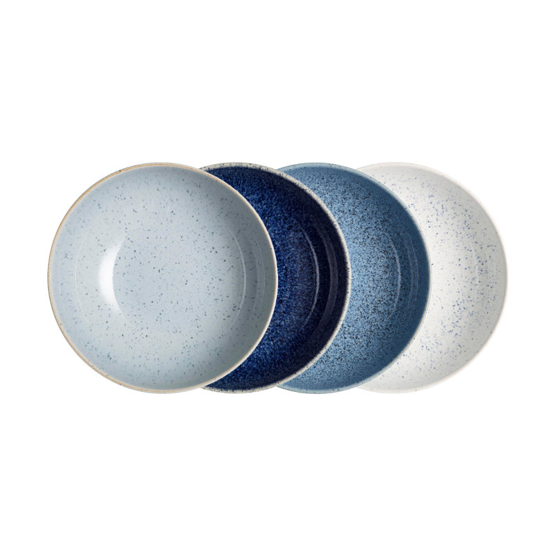 Studio Blue Speckled Ceramic Breakfast Bowls, Set of Four