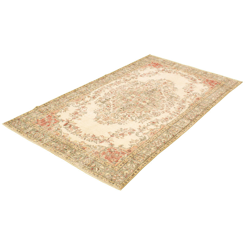 Tapis décoratif beige en laine de conception unique 5 pi 9 po x 10 pi derien noué à la main 1980s