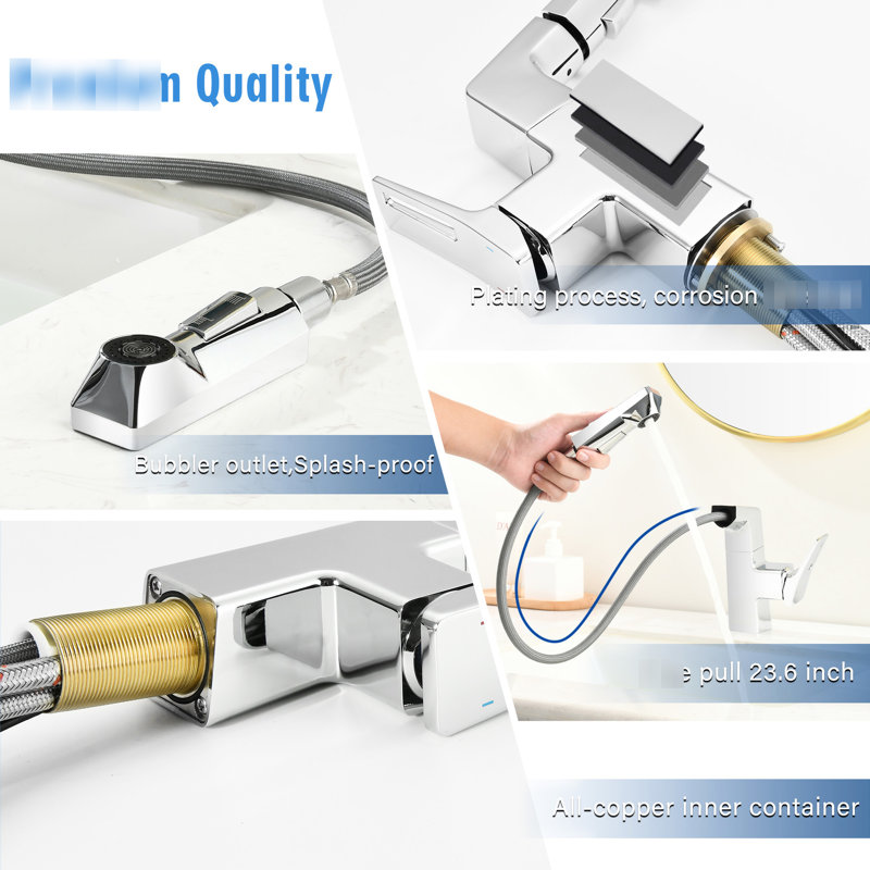 Pull - Down Bathroom Faucet With Led Digital Temperature Monitor, Heavy Duty Metal Build, 360 Swivel, Single Handle Smart Inspector, Out , Hole, Lever