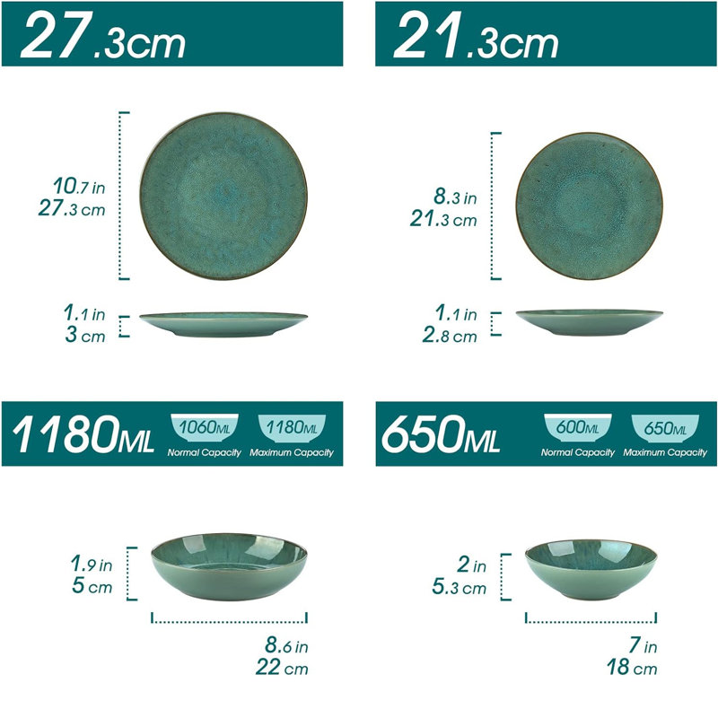 32 Piece Stoneware Dinnerware Set - Service for 8, Green