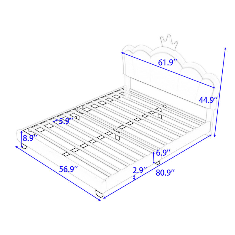 Lit plateforme tapissier avec tête de lit Jula, Double