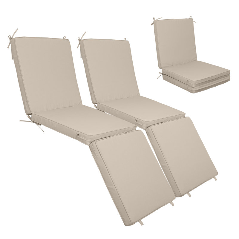Outdoor Chaise Lounge Cushions Set of 2, Tri-Fold Replacement Cushions for Patio Furniture, Water Resistant with Hook & Loop Fasteners, Khaki