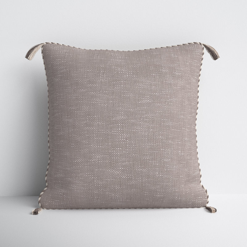 Tenor Tassels Cotton Pillow Cover, 22"H x 22"W, Cream/Black