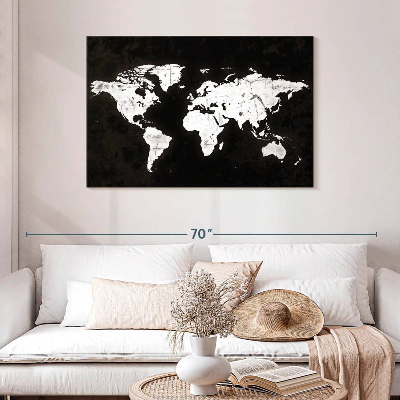 Aliaz White Contrast World Map, 30" H x 45" W