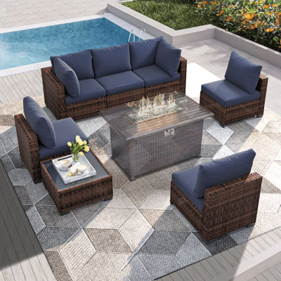 7 Pieces Outdoor Conversation Sets Patio Sectional Furniture Set Clearance by Latitude Run