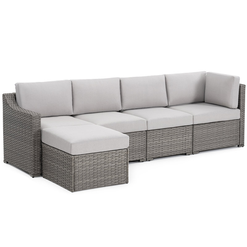 5-Person Modular Patio Conversation Set with Cushions, Beige, Gray