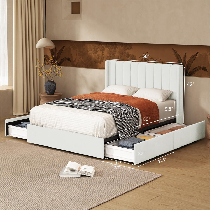 Lit plateforme avec rangement Jeilyn, Double, Blanc