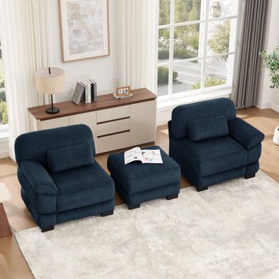 Canapé modulaire en L 76,4 po Cloud Couch, canapé 2 places avec repose-pieds, coussins de siège confortables et épais, tissu en velours côtelé respirant, bleu pour le salon