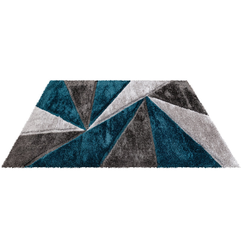 Shaggy Geometric Rug – 100% Polyester Soft Pile Carpet, Colourfast, Water & Soil Repellent, Anti-Static Modern Living Room Rug
