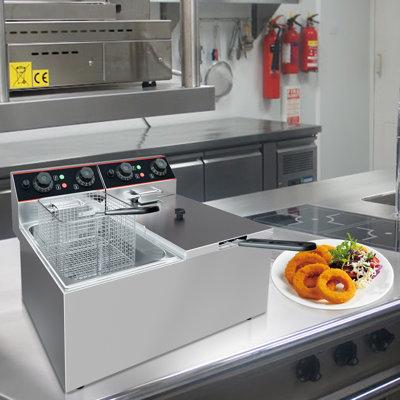 Friteuse commerciale en acier inoxydable - Double cuves et paniers de 6 L, 1500 W + 1500 W - Température réglable, friteuse à huile électrique pour la maison et le restaurant