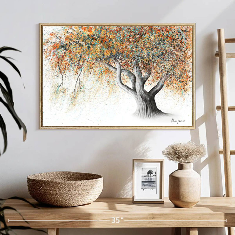 Arbre d'automne rouillé, Cadre flottant en bois naturel, 25 po x 17 po