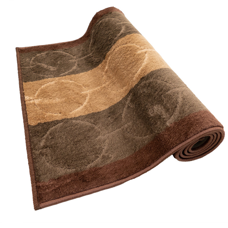 Custom Size Anti-Slip Latex Back Geometric Hellam Circles Beige Brown Medium Profile Cut Pile Rugs by Feet, Runner 2'7" x 44'