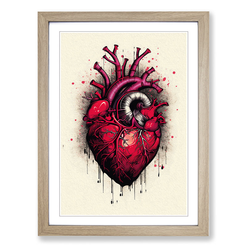 Love Heart Line No.2 - Framed Print, 64cm H x 46cm W x 2cm D, Oak