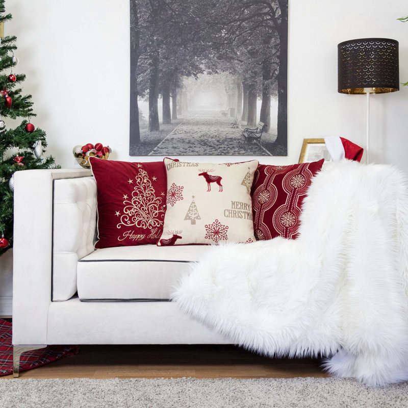 Coussin décoratif en lin brodé Merry Christmas