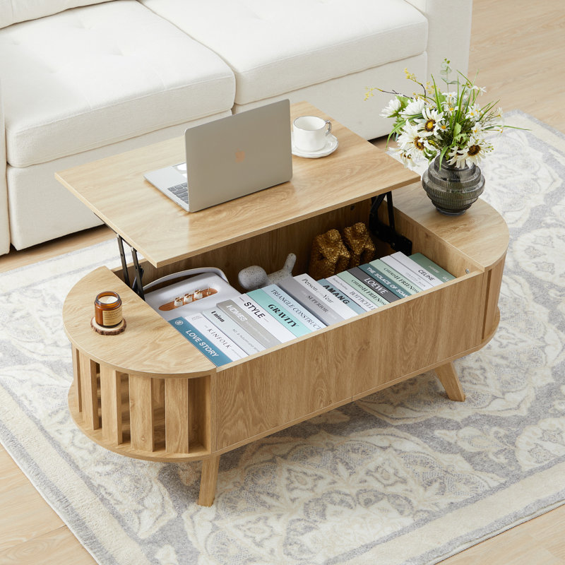Table basse à plateau relevable avec rangement Pramil, Jaune
