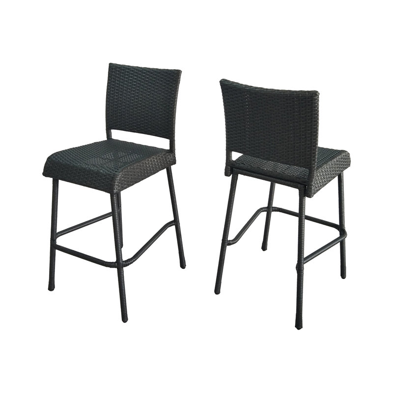 Ensemble de 2 tabourets de bar 29 po en rotin PE sans accoudoirs, gris