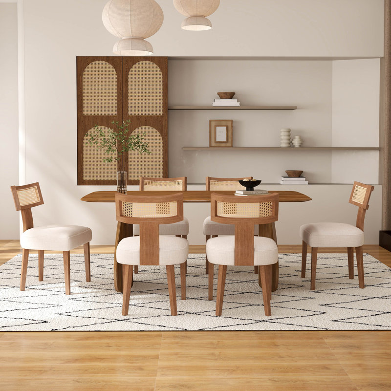 Ensemble de salle à manger 7 pièces de style Mid-Century moderne en bois et chaises rembourrées pour la maison, la cuisine, la salle à manger