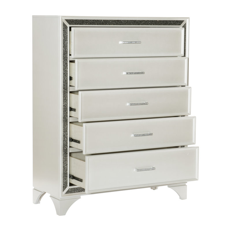 Commode 5 tiroirs Margolf, Blanc perle