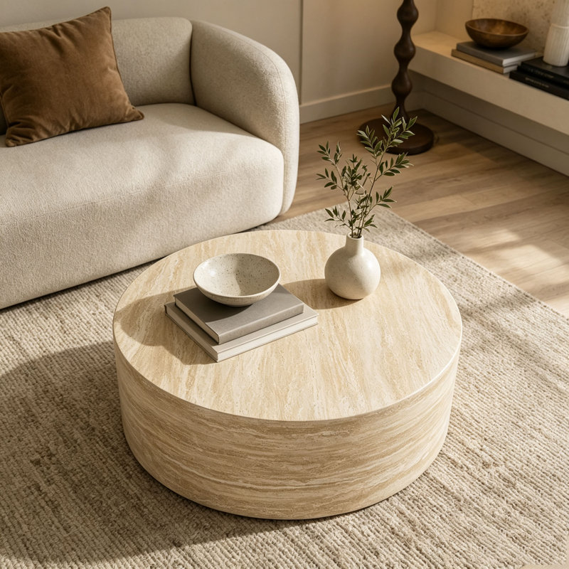 Round Coffee Table with Marble Pattern