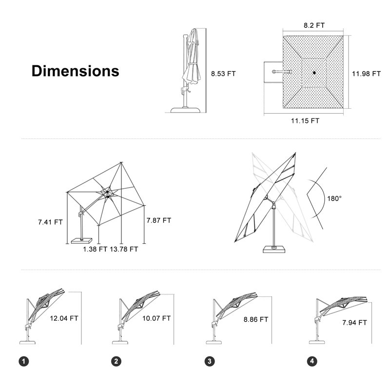 Cantilever Patio Umbrella Outdoor Aluminum Offset Square Umbrella with 3 Years Fade Resistance Recycled Fabric and 360-degree Rotation