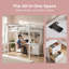 Lit mezzanine double pleine grandeur avec bureau, armoires de rangement, station de charge et tiroirs en gris - Une merveille pour la vie moderne-1262647658