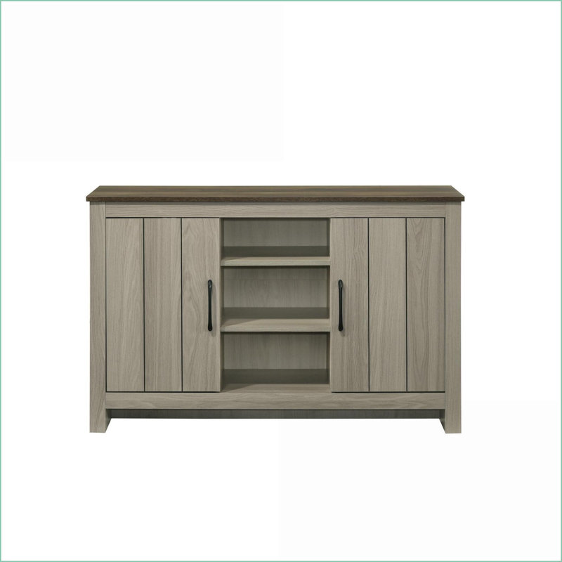 Console en chêne gris avec 2 armoires Tablettes - Rangement caché & amp; Gestion des câbles pour le vestibule