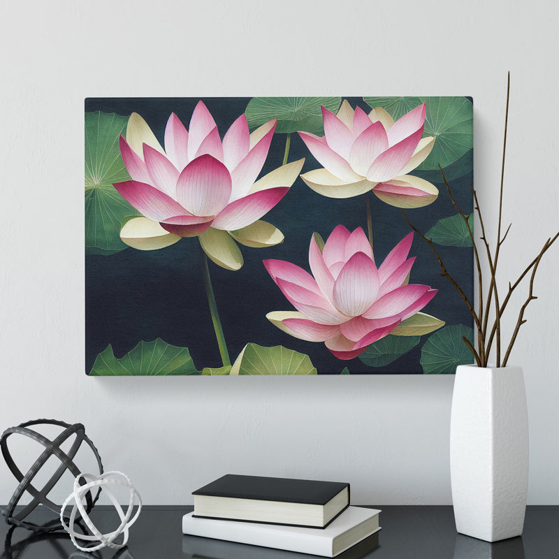 Lotus Flowers in Watercolour - Wrapped Canvas, 50cm H x 76cm W x 3cm D